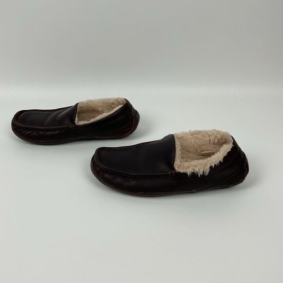 Ugg Ascot Men’s 9 Leather Shearling‎ Lined Moccasin Slippers Brown main image 5